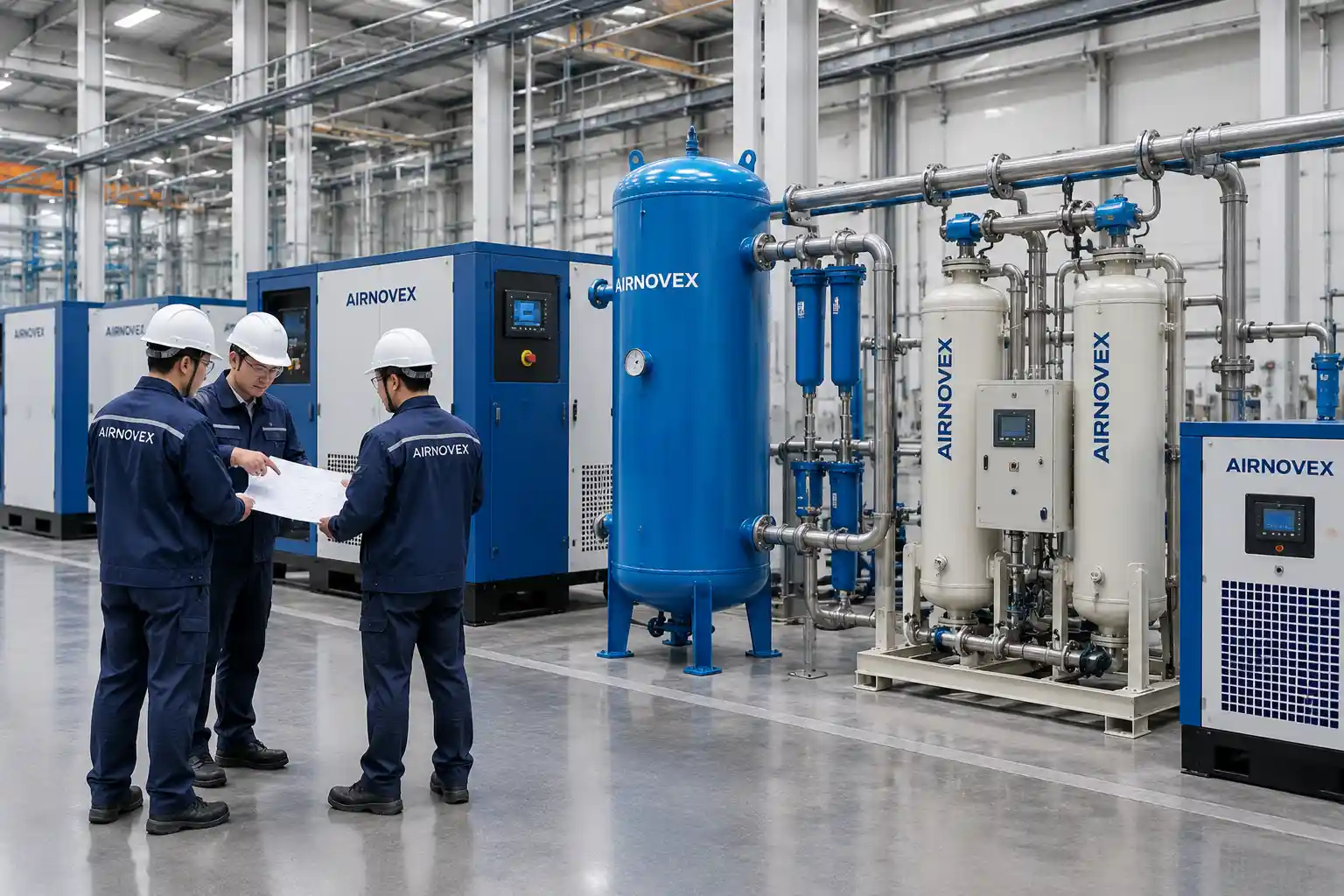 AIRNOVEX engineering team reviewing an industrial compressed air system